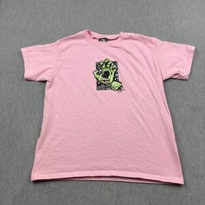 Santa Cruz Skateboards Shirt Mens Large Pink Flier Hand Graphic Short Sleeve